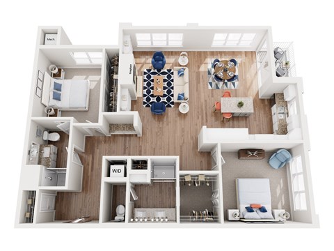 Floor plan for 2 beds, 2 baths, 1399 sqft